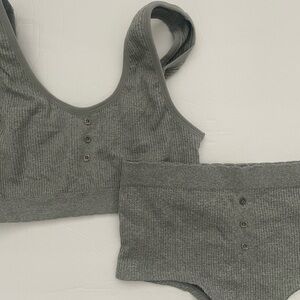 Medium Grey Ribbed Lucky Brand Bralette and Boy Shorts Lounge Set
